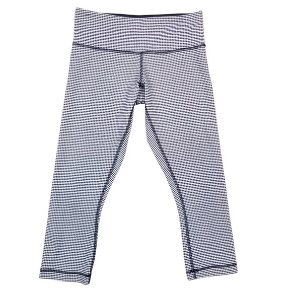 Lululemon Wunder Under Crop II (Roll Down) Gingham Luon White Inkwell Sz 4 - Picture 1 of 5